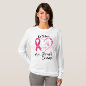 T-shirt Octobre Pink Ribbon Face - Espoir, Force, Courage (Devant entier)