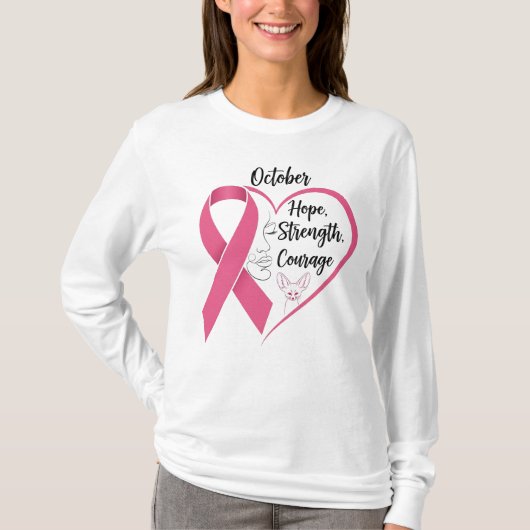 T-shirt Octobre Ruban rose - Espoir, force et courage avec (Devant)