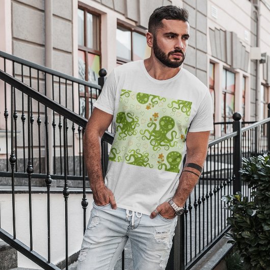 T-shirt Octopes Vertes Avec Fleurs