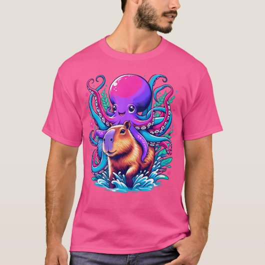 T-shirt Octopus Capybara Lover Funny Octopus Riding Capyba (Devant)