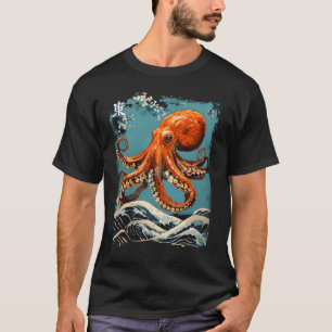 T-shirt Octopus Cherry Blossom Tree Jaune Bois Art