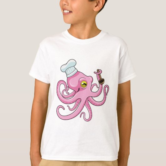 T-shirt Octopus comme cuire avec cuillère en bois (Devant)