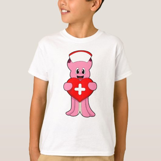 T-shirt Octopus comme infirmière avec coeur (Devant)