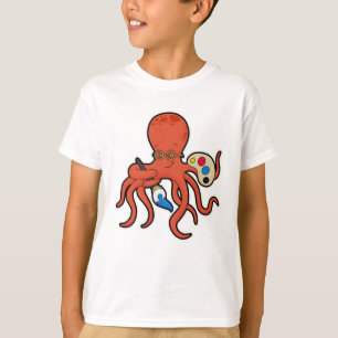 T-shirt Octopus comme Peintre avec Peinture et Pinceau