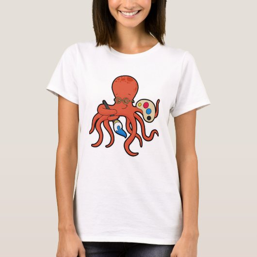 T-shirt Octopus comme Peintre avec Peinture et Pinceau (Devant)