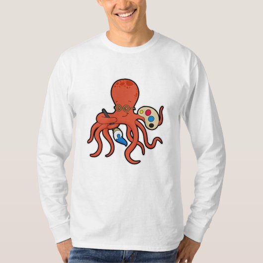 T-shirt Octopus comme Peintre avec Peinture et Pinceau (Devant)