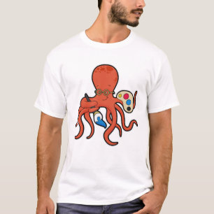 T-shirt Octopus comme Peintre avec Peinture et Pinceau