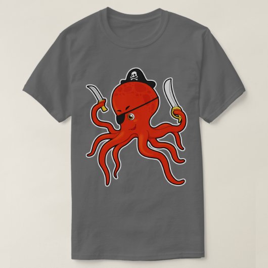 T-shirt Octopus comme Pirate avec couteau d'épée (Design devant)