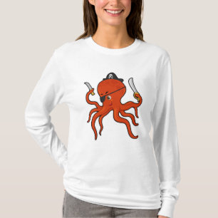 T-shirt Octopus comme Pirate avec épée et couteau