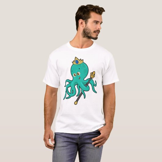 T-shirt Octopus comme roi avec Trident (Devant entier)