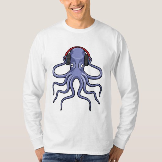 T-shirt Octopus en musique avec casque (Devant)