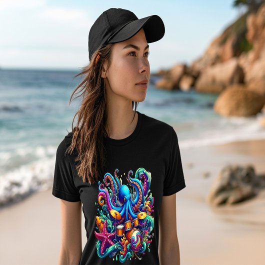 T-shirt Octopus jouant de la batterie Percussive Sea Symph