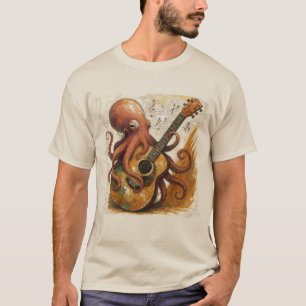 T-shirt Octopus Jouer Guitare Musique Vintage Art