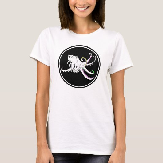 T-shirt Octopus noir et blanc Drôle Tentacles colorés (Devant)