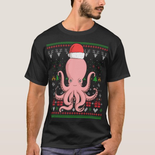 T-shirt Octopus Santa Claus Ugly Christmas Pattern (Devant)