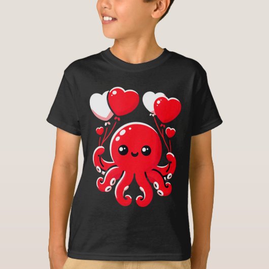 T-shirt Octopus With Heart Balloons Adorable Valentines Da (Devant)