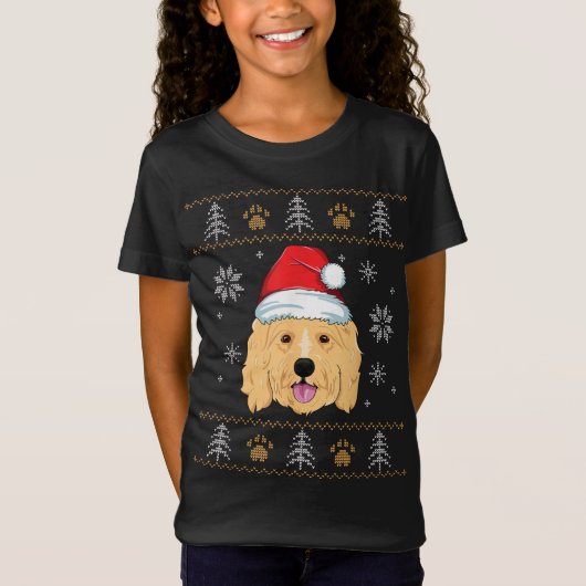 T-Shirt Odoodle rouge moche Noël Doodle doré chien Noël No (Devant)