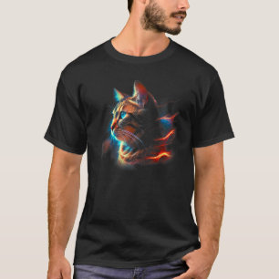 T-shirt Oeil bleu chat Flammes orange Jolie Chat