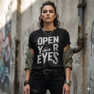 T-shirt Œil Graphique Œil Ouvert en Distresse