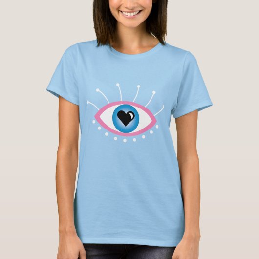 T-shirt Oeil mal grec avec cils rose bleu (Devant)