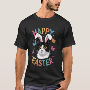 T-shirt Œuf de Pâques Chat Noir Drôle Joyeux Lapin de Pâqu