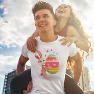 T-shirt Oeuf de Pâques coloré mignon lapin de Pâques Chass