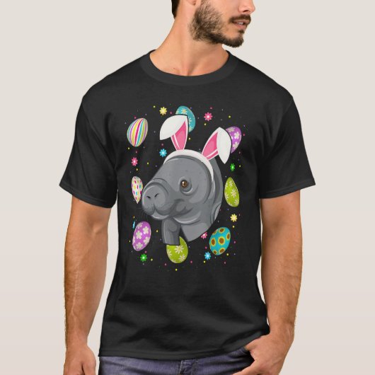 T-shirt Oeufs de Pâques Bunny Ear Manatee Face Pâques dima (Devant)