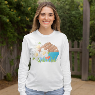 T-shirt Oeufs en Bleu avec Fleurs et Coeur