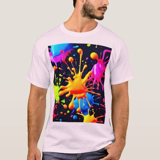 T-shirt Oeuvre Abstraite de peinture à néon (Devant)