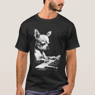 T-shirt Œuvre d'art Chihuahua Chien drôle jouant du piano 