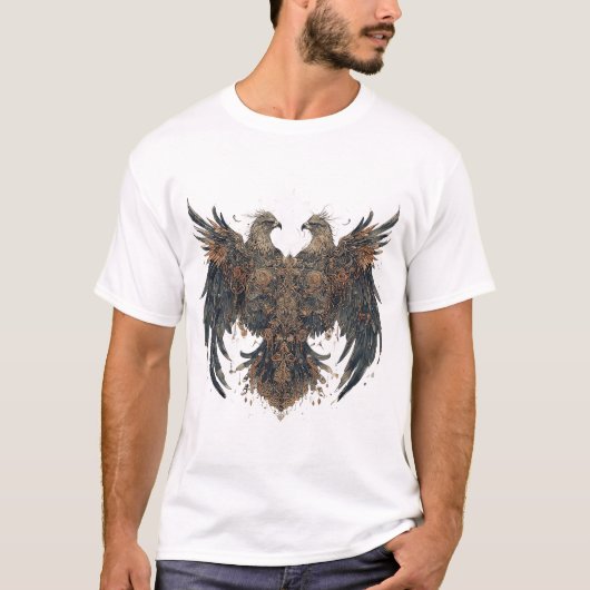 T-shirt Œuvre d'art complexe représentant deux aigles avec (Devant)