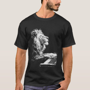 T-shirt Œuvre d'art de lion drôle Art animal Jouant du pia