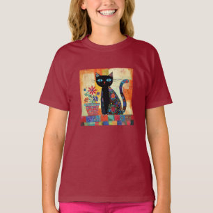 T-shirt Œuvre d'art fantaisiste de chat noir