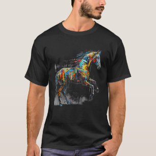 T-shirt Œuvre d'art pour amateur de chevaux Motif géométri
