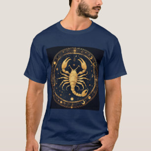 T-shirt Œuvre d'art Scorpion Doré avec Symboles Astrologiq