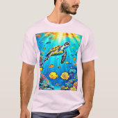 T-shirt Œuvre d'art vibrante de tortue marine sur récif (Devant)
