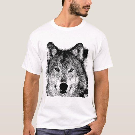 T-shirt OEuvre d'yeux de loup noir et blanc (Devant)