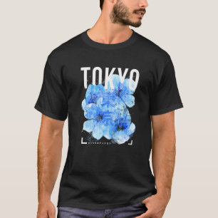 T-shirt Oeuvre japonaise en fleurs de cerisiers bleu Tokyo