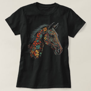 T-shirt Œuvres d'art de cheval Fleurs Colorées Animaux d'é