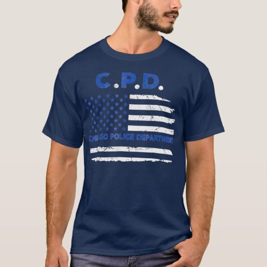 T-shirt Officier de police de Chicago drapeau américain mi (Devant)