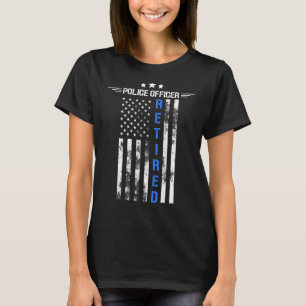 T-shirt Officier de police retraité US Drapeau Bleu Ligne