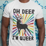 T-shirt Oh cerf Je suis queer LGBTQ fierté arc-en-ciel T-s<br><div class="desc">Montrez au monde que vous êtes un fier membre de la communauté LGBTQ avec ce T-shirt de sensibilisation gay pride avec une silhouette de cerf avec le jeu de mots amusant "Oh Deer I'm Queer" en polices noires sur un arrière - plan arc-en-ciel. Cette chemise fait le cadeau parfait pour...</div>