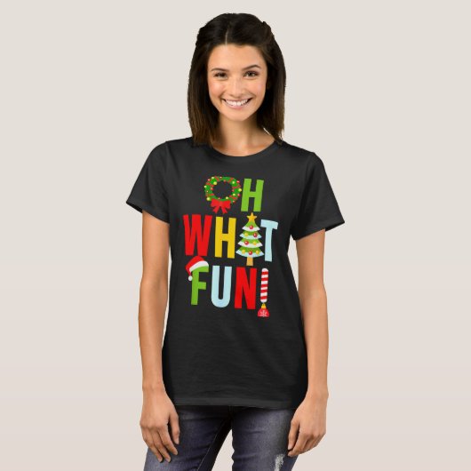 T-shirt Oh What Fun Christmas With Wreath And Tree (Devant entier)