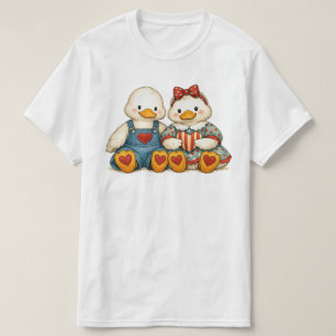 T-shirt Oie vintage personnalisée Couple d'oies rétro des