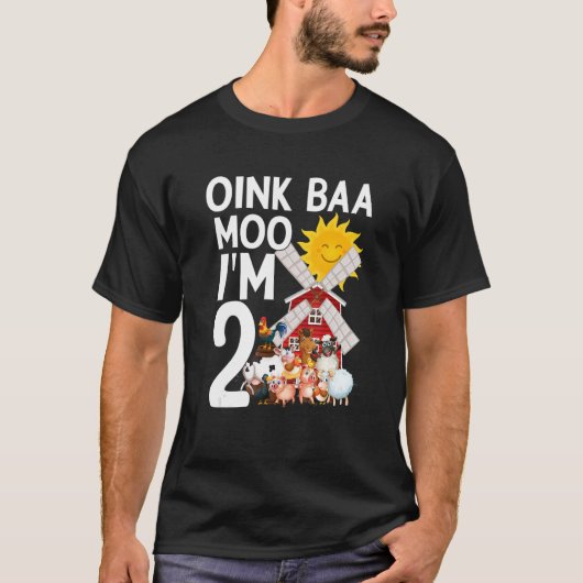 T-shirt Oink Baa Moo J'ai 2 ans pour célébrer la naissance (Devant)