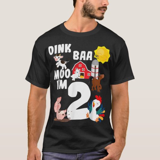 T-shirt Oink Baa Moo Je suis 2 Animaux de ferme Thème Anni (Devant)
