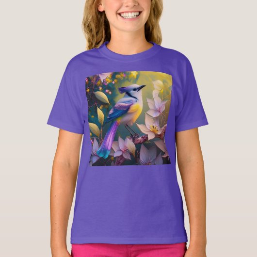 T-shirt Oiseau à poitrine jaune violet (Devant)