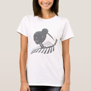 T-shirt oiseau argenté mignon de kiwi et fougère argentée