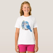 T-shirt Oiseau bleu avec fleurs (Devant entier)