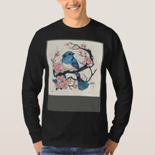 T-shirt Oiseau bleu de l'Est et branche de fleur de cerisi